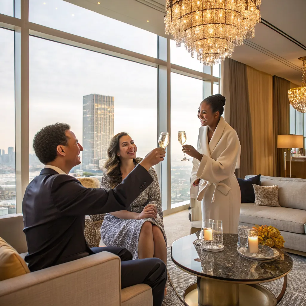 Friends celebrating in suite